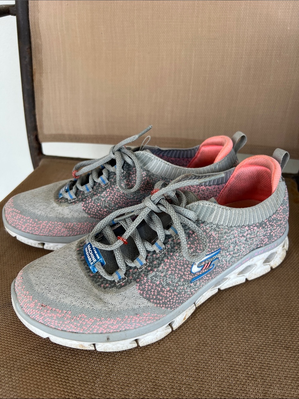 Skechers Grey Knit Slip-On Sneakers with Pink Lining